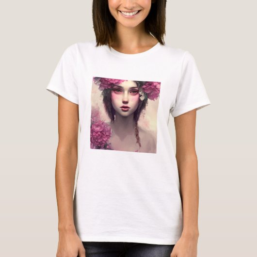 roze bloemige etherische vrouw t-shirt (Voorkant)