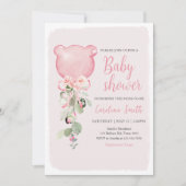 Roze Bloemige Eucalyptus Ballon Baby Shower Kaart (Voorkant)