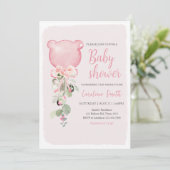 Roze Bloemige Eucalyptus Ballon Baby Shower Kaart (Staand voorkant)