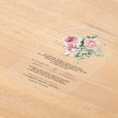 Roze bloemige eucalyptus bruiloft acryl uitnodigingen (Laagn)