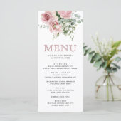 Roze bloemige eucalyptus bruiloft menu (Staand voorkant)