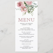 Roze bloemige eucalyptus bruiloft menu (Voorkant)