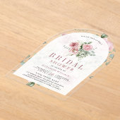 Roze Bloemige Eucalyptus Bruiloftsborrel Acryl Uitnodigingen (Laagn)