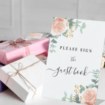 Roze bloemige eucalyptus gastboek bord