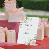 Roze bloemige eucalyptus kaarten cadeaus bord reclamebord met voetstuk