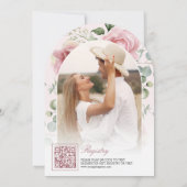 Roze Bloemige Eucalyptus Navy Bruiloft Feest Kaart (Achterkant)