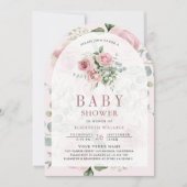 Roze Bloemige Eucalyptus QR Code Baby Shower Kaart (Voorkant)