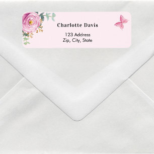 Roze bloemige eucalyptus retouradres  etiket
