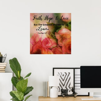 Roze bloemige Faith, Hope and Love Poster Wand Kun