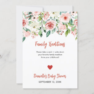 Roze bloemige familietradities baby shower  aankondiging