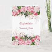 Roze Bloemige Felicitaties Bruiloft Kaart (Voorkant)