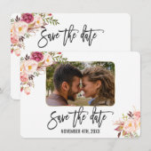 Roze Bloemige Foto Handgeschreven 'Save The Date' Save The Date (Voorkant / Achterkant)
