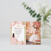 Roze Bloemige Foto Quinceañera Bedankt Briefkaart (Staand voorkant)