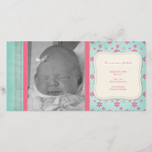 Roze Bloemige Geboorteaankondiging Vintage Aankondiging