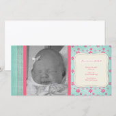 Roze Bloemige Geboorteaankondiging Vintage Aankondiging (Voorkant / Achterkant)