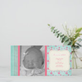 Roze Bloemige Geboorteaankondiging Vintage Aankondiging (Staand voorkant)