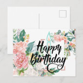 Roze bloemige gelukwunsch met verjaardag briefkaart (Voorkant / Achterkant)