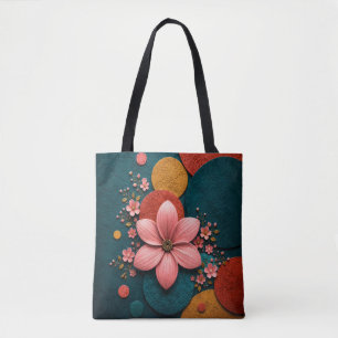 Roze bloemige geometrische abstracte wandkunst tote bag