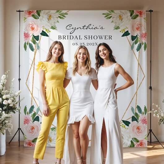 Roze Bloemige Geometrische Bruidsdouche Achtergron Wandkleed