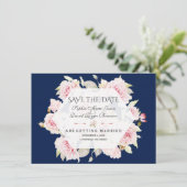 Roze Bloemige Geometrische Navyblauwe Save The Dat Save The Date (Staand voorkant)