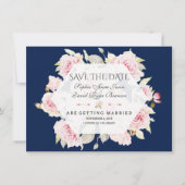 Roze Bloemige Geometrische Navyblauwe Save The Dat Save The Date (Voorkant)