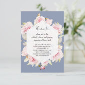 Roze Bloemige Geometrische Stofblauwe Trouwdetails Informatiekaartje (Staand voorkant)