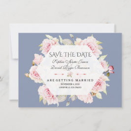 Roze bloemige geometrische stoffige blauwe save th the date