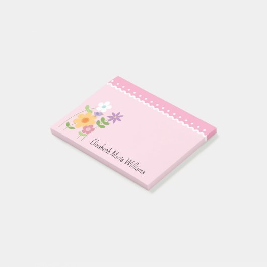 Roze bloemige gepersonaliseerd post-it® notes (Schuin)