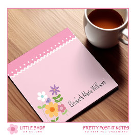 Roze bloemige gepersonaliseerd post-it® notes