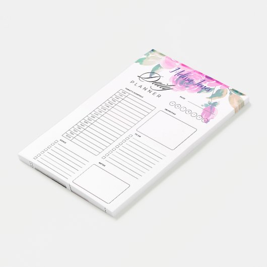 roze bloemige gepersonaliseerde dagelijkse planner post-it® notes (Schuin)