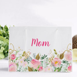 Roze bloemige gepersonaliseerde moeder groot cadeauzakje