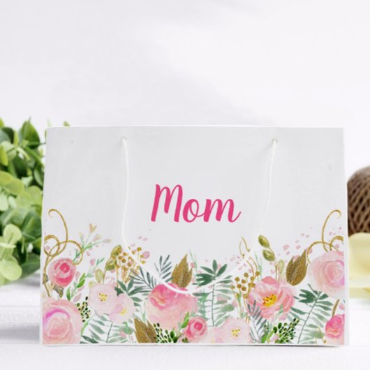Roze bloemige gepersonaliseerde moeder groot cadeauzakje