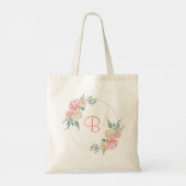 Roze bloemige gepersonaliseerde monogram cadeau tote bag (Achterkant)