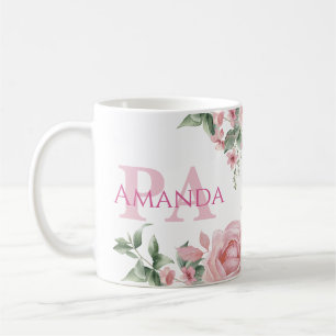 Roze bloemige gepersonaliseerde naam PA Koffiemok
