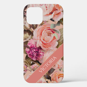 Roze bloemige gepersonaliseerde naam rustiek Case-Mate iPhone case