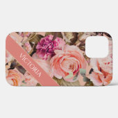 Roze bloemige gepersonaliseerde naam rustiek Case-Mate iPhone case (Achterkant (horizontaal))