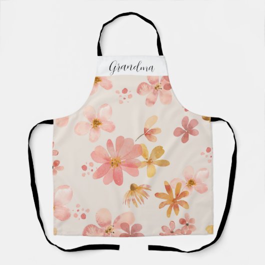 roze bloemige gepersonaliseerde oma schort (Voorkant)