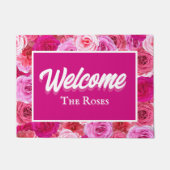 Roze bloemige gepersonaliseerde toegangs welkom bo deurmat (Voorkant)