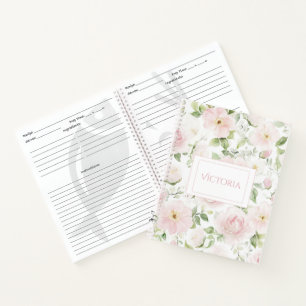 Roze bloemige gepersonaliseerde vintage spiraal no notitieboek