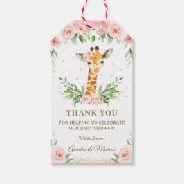 Roze Bloemige Giraffe Jungle Dieren Baby Shower Cadeaulabel
