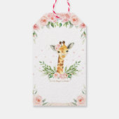 Roze Bloemige Giraffe Jungle Dieren Baby Shower Cadeaulabel (Achterkant)