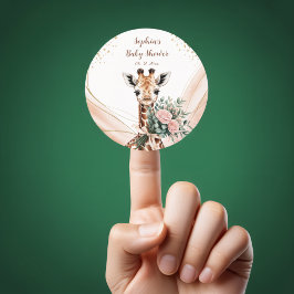 Roze bloemige giraffe safari baby shower favor sti ronde sticker