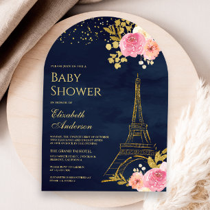 Roze bloemige gouden Eiffeltoren marine baby showe Kaart