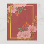 Roze bloemige gouden elegante ontvangstmenu (Achterkant)