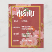Roze bloemige gouden elegante ontvangstmenu (Voorkant)