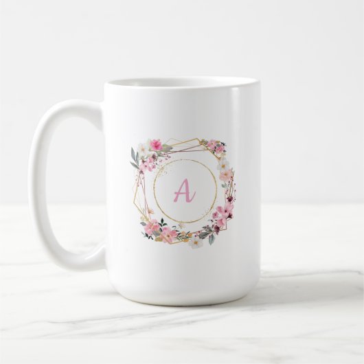 Roze Bloemige Gouden Geometrische Mok (Links)