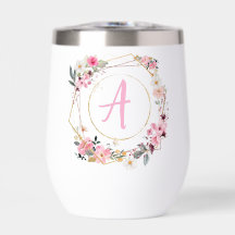 Roze Bloemige Gouden Geometrische Wijn Tumbler