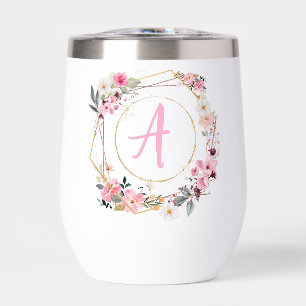 Roze Bloemige Gouden Geometrische Wijn Tumbler