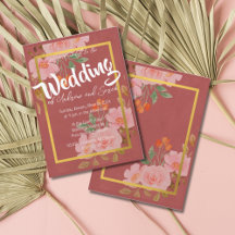 Roze bloemige gouden gepersonaliseerde uitnodiging