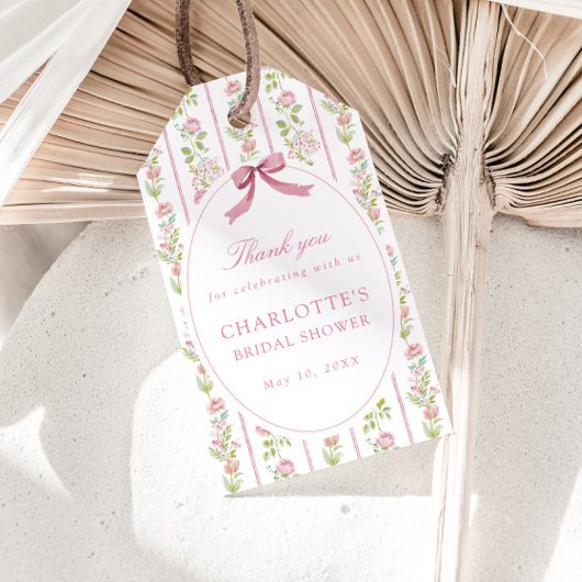 Roze Bloemige Grandmillennial Bruidsfeestje Cadeaulabel